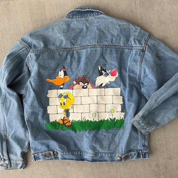 Vintage Paris Sports Club Jean Jacket With Warner Bros LARGE - Picture 1 of 7